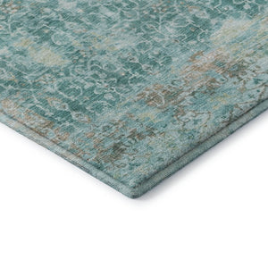 HomeRoots 10' Teal Gray and Taupe Oriental Area Rug - Washable, UV Protected, Stylish for Busy Homes! 700211