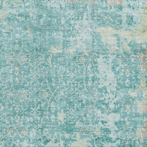 HomeRoots 10' Teal Gray and Taupe Oriental Area Rug - Washable, UV Protected, Stylish for Busy Homes! 700211