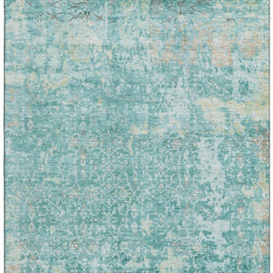 HomeRoots 10' Teal Gray and Taupe Oriental Area Rug - Washable, UV Protected, Stylish for Busy Homes! 700211
