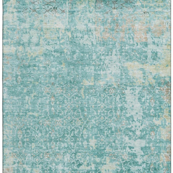 HomeRoots 10' Teal Gray and Taupe Oriental Area Rug - Washable, UV Protected, Stylish for Busy Homes! 700211