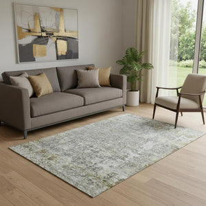 HomeRoots 5' X 8' Washable Taupe Beige & Ivory Oriental Area Rug with UV Protection for Stylish Homes 700213