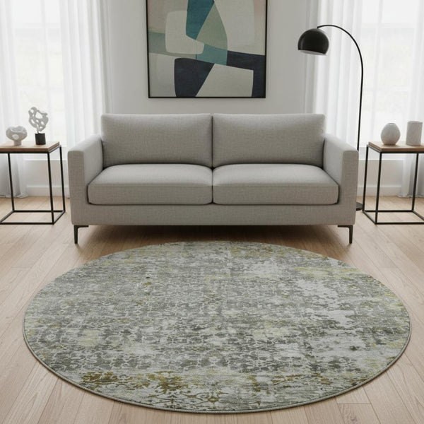 HomeRoots 8' Taupe Beige & Ivory Oriental Round Rug - Stylish, Washable, UV Protected, Non-Slip Design! 700214