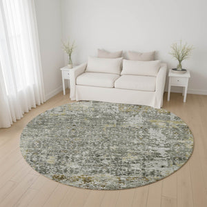HomeRoots 8' Taupe Beige & Ivory Oriental Round Rug - Stylish, Washable, UV Protected, Non-Slip Design! 700214