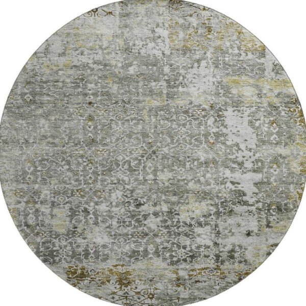 HomeRoots 8' Taupe Beige & Ivory Oriental Round Rug - Stylish, Washable, UV Protected, Non-Slip Design! 700214
