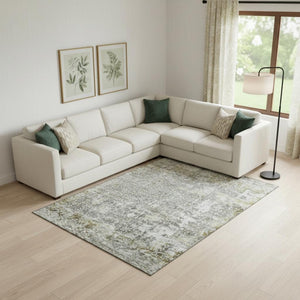 HomeRoots 10' X 14' Elegant Taupe Beige & Ivory Oriental Area Rug - Washable, UV-Protected, Non-Slip Design 700217