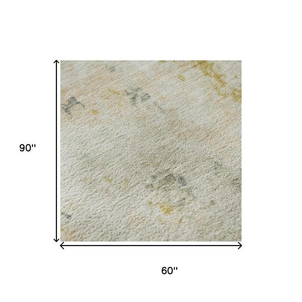 HomeRoots 5' X 8' Abstract Beige Gold Ivory Area Rug - Washable, Stain Resistant, UV Protected for High Traffic 700219