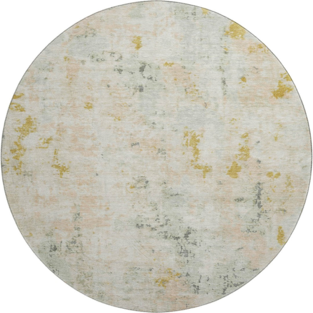 HomeRoots 8' Beige Gold and Ivory Abstract Round Rug – Washable, UV-Protected, Modern Design for High-Traffic Areas 700220