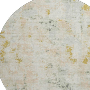 HomeRoots 8' Beige Gold and Ivory Abstract Round Rug – Washable, UV-Protected, Modern Design for High-Traffic Areas 700220
