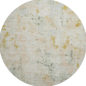 HomeRoots 8' Beige Gold and Ivory Abstract Round Rug – Washable, UV-Protected, Modern Design for High-Traffic Areas 700220