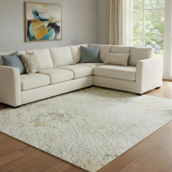 HomeRoots 8' X 10' Beige Gold & Ivory Abstract Area Rug - Washable, UV Protected, Durable for High-Traffic Areas 700221