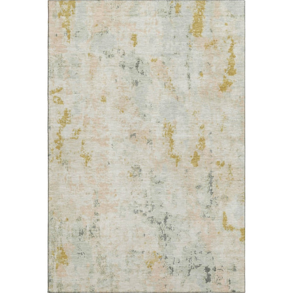 HomeRoots 9' X 12' Beige Gold Ivory Abstract Area Rug – Washable, UV Protected, Stylish for High-Traffic Spaces 700222