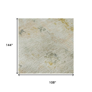 HomeRoots 9' X 12' Beige Gold Ivory Abstract Area Rug – Washable, UV Protected, Stylish for High-Traffic Spaces 700222