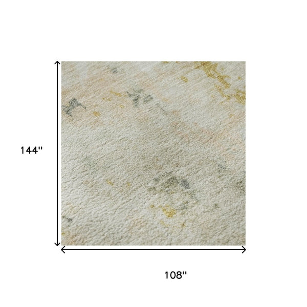 HomeRoots 9' X 12' Beige Gold Ivory Abstract Area Rug – Washable, UV Protected, Stylish for High-Traffic Spaces 700222