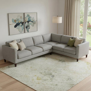 HomeRoots 9' X 12' Beige Gold Ivory Abstract Area Rug – Washable, UV Protected, Stylish for High-Traffic Spaces 700222