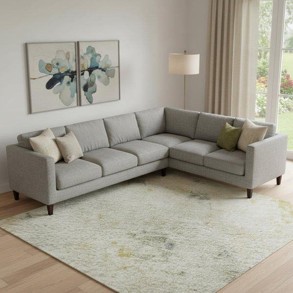 HomeRoots 9' X 12' Beige Gold Ivory Abstract Area Rug – Washable, UV Protected, Stylish for High-Traffic Spaces 700222