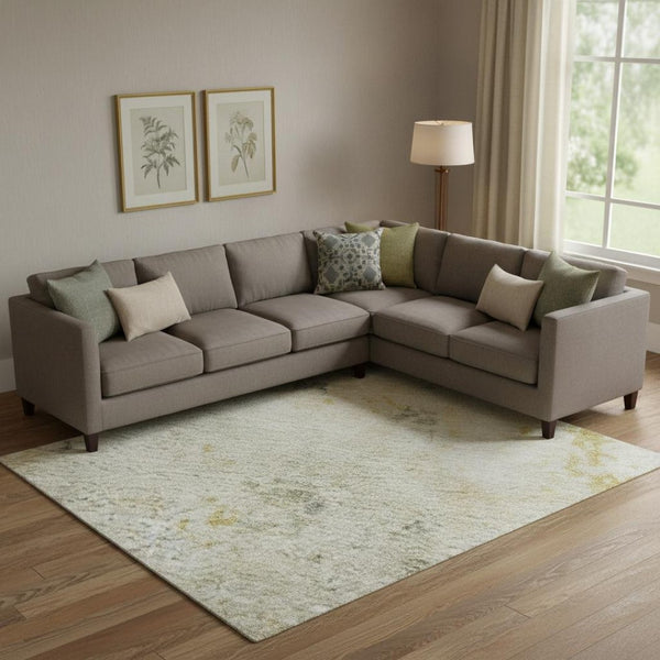 HomeRoots 10' X 14' Beige Gold Ivory Abstract Washable Area Rug - Stain Resistant, UV Protected, Durable Design 700223