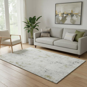 HomeRoots 5' X 8' Modern Abstract Beige & Gray Washable Area Rug with UV Protection for Family Spaces 700225