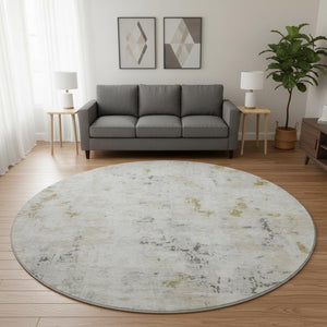 HomeRoots 8' Versatile Linen Beige and Gray Abstract Round Rug - Washable, UV-Protected, Perfect for Homes 700226