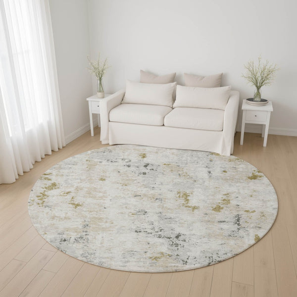 HomeRoots 8' Versatile Linen Beige and Gray Abstract Round Rug - Washable, UV-Protected, Perfect for Homes 700226