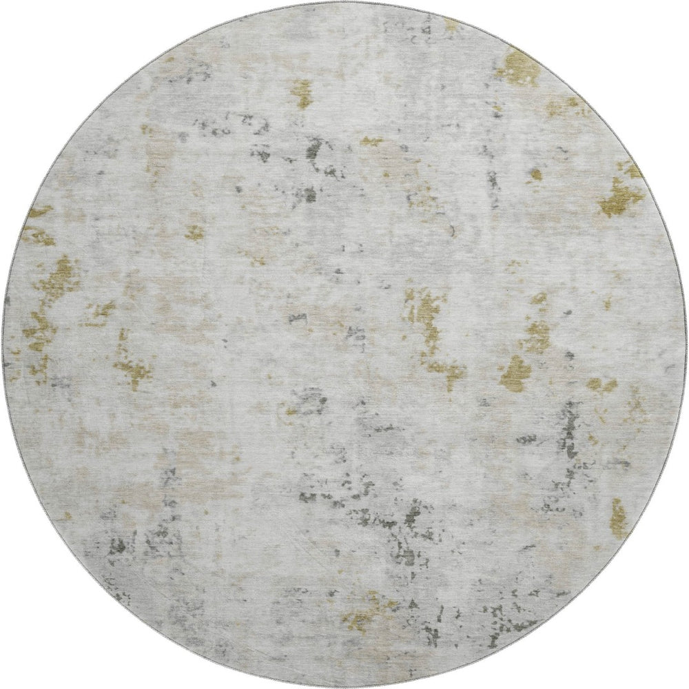 HomeRoots 8' Versatile Linen Beige and Gray Abstract Round Rug - Washable, UV-Protected, Perfect for Homes 700226