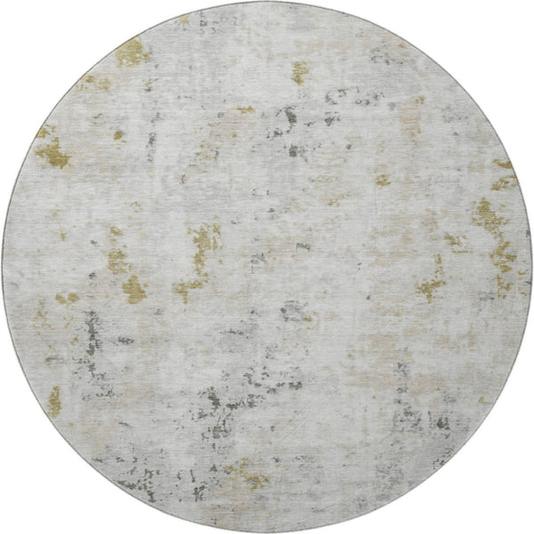 HomeRoots 8' Versatile Linen Beige and Gray Abstract Round Rug - Washable, UV-Protected, Perfect for Homes 700226