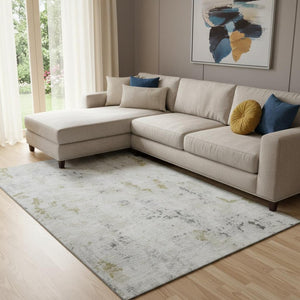 HomeRoots 8' X 10' Abstract Linen Beige and Gray Area Rug – Washable, UV-Protected, Durable for All Spaces 700227