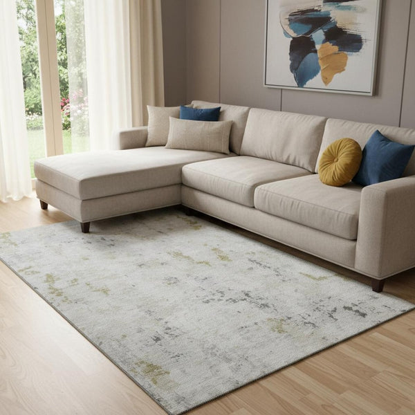HomeRoots 8' X 10' Abstract Linen Beige and Gray Area Rug – Washable, UV-Protected, Durable for All Spaces 700227