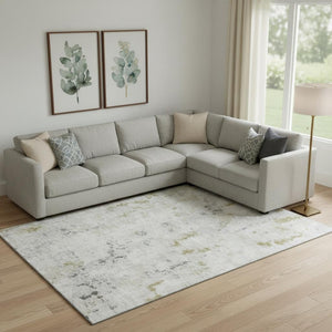 HomeRoots 9' X 12' Stylish Beige and Gray Abstract Area Rug - Washable, UV Protected, Perfect for High-Traffic Areas 700228
