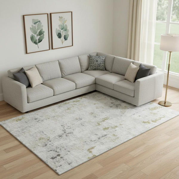 HomeRoots 10' X 14' Versatile Linen Beige & Gray Abstract Area Rug – Washable, UV-Protected, Durable Design 700229