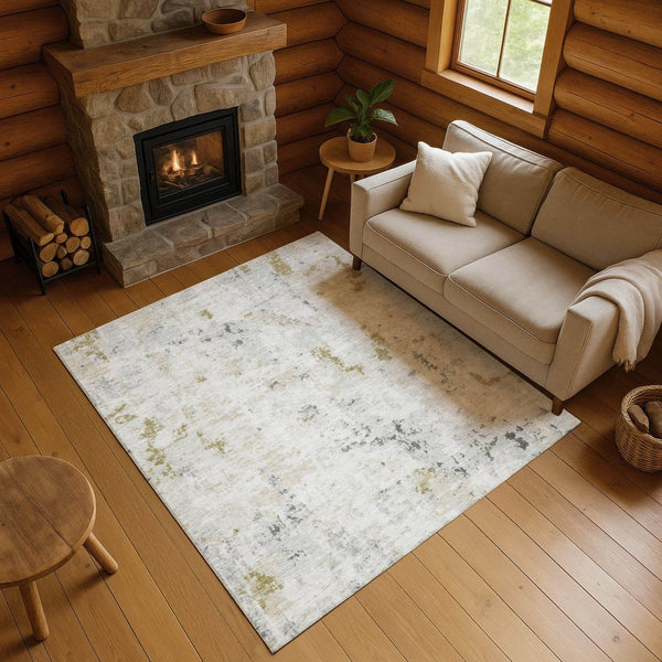 HomeRoots 10' X 14' Versatile Linen Beige & Gray Abstract Area Rug – Washable, UV-Protected, Durable Design 700229