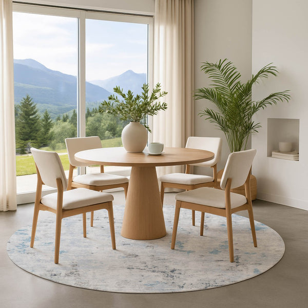 HomeRoots 8' Sky Blue Ivory and Gray Abstract Washable Round Rug - Durable, Stain Resistant, UV Protected Elegance 700232