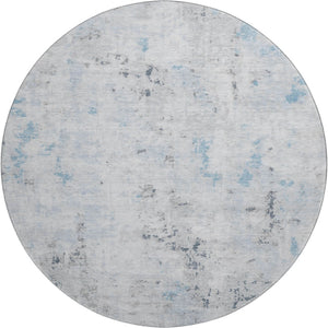 HomeRoots 8' Sky Blue Ivory and Gray Abstract Washable Round Rug - Durable, Stain Resistant, UV Protected Elegance 700232