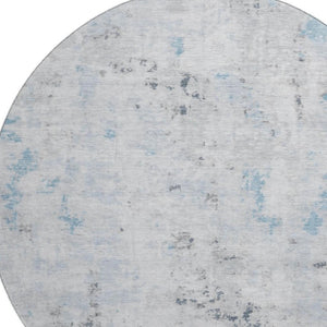 HomeRoots 8' Sky Blue Ivory and Gray Abstract Washable Round Rug - Durable, Stain Resistant, UV Protected Elegance 700232