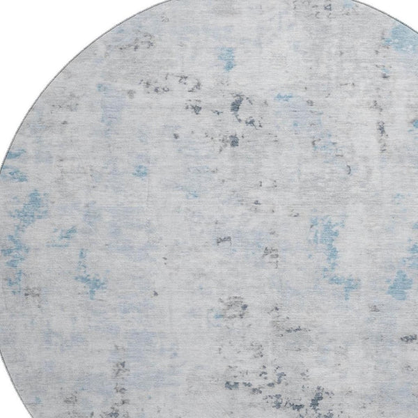 HomeRoots 8' Sky Blue Ivory and Gray Abstract Washable Round Rug - Durable, Stain Resistant, UV Protected Elegance 700232