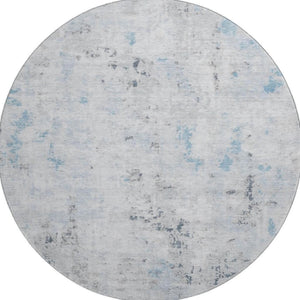 HomeRoots 8' Sky Blue Ivory and Gray Abstract Washable Round Rug - Durable, Stain Resistant, UV Protected Elegance 700232