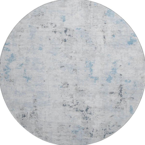 HomeRoots 8' Sky Blue Ivory and Gray Abstract Washable Round Rug - Durable, Stain Resistant, UV Protected Elegance 700232