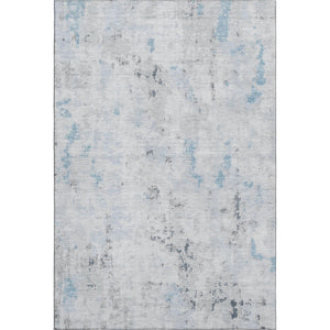 HomeRoots 9' X 12' Sky Blue Ivory & Gray Abstract Area Rug - Washable, UV Protected, Non-Slip for Active Homes 700234