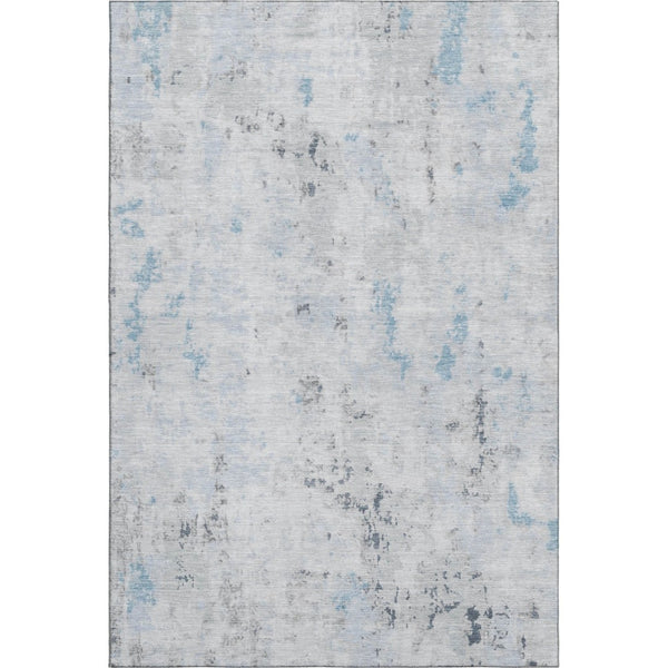 HomeRoots 9' X 12' Sky Blue Ivory & Gray Abstract Area Rug - Washable, UV Protected, Non-Slip for Active Homes 700234
