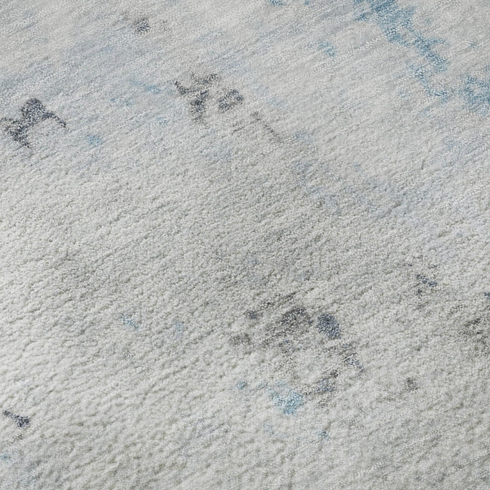 HomeRoots 9' X 12' Sky Blue Ivory & Gray Abstract Area Rug - Washable, UV Protected, Non-Slip for Active Homes 700234
