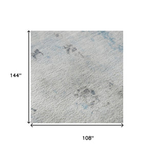 HomeRoots 9' X 12' Sky Blue Ivory & Gray Abstract Area Rug - Washable, UV Protected, Non-Slip for Active Homes 700234