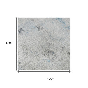 HomeRoots 10' X 14' Sky Blue Ivory Gray Abstract Washable Area Rug with UV Protection for Stylish Living Spaces 700235