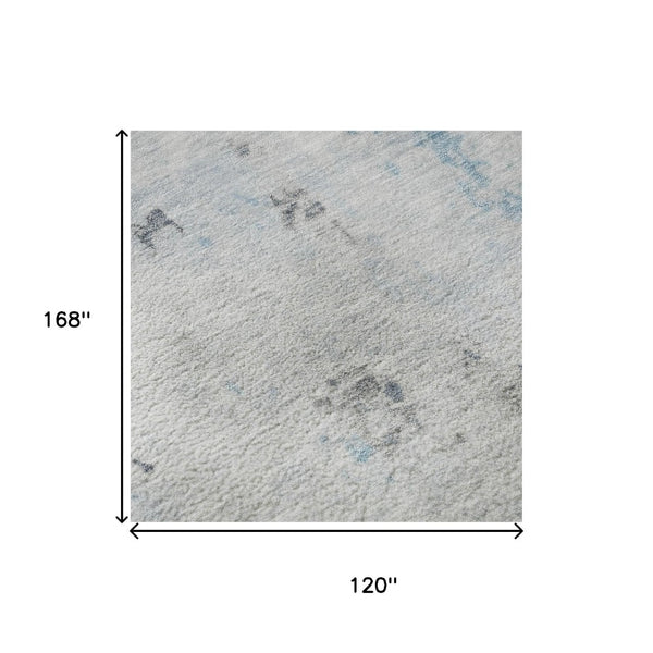 HomeRoots 10' X 14' Sky Blue Ivory Gray Abstract Washable Area Rug with UV Protection for Stylish Living Spaces 700235