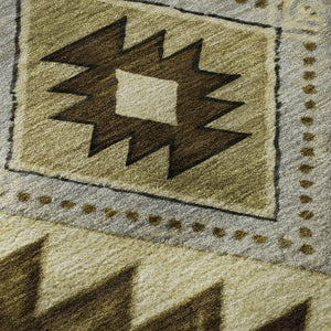 HomeRoots 8' Geometric Round Rug in Brown, Beige & Charcoal – Washable, UV-Protected, Stylish & Durable Design 700238