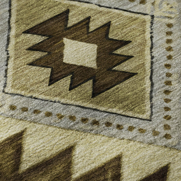 HomeRoots 8' Geometric Round Rug in Brown, Beige & Charcoal – Washable, UV-Protected, Stylish & Durable Design 700238