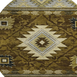 HomeRoots 8' Geometric Round Rug in Brown, Beige & Charcoal – Washable, UV-Protected, Stylish & Durable Design 700238