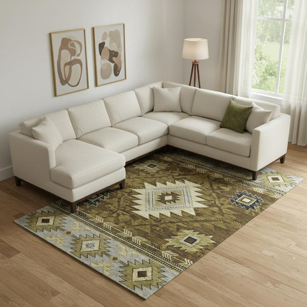 HomeRoots 10' X 14' Modern Geometric Washable Area Rug with UV Protection, Stain Resistance & Non-Slip Backing 700241