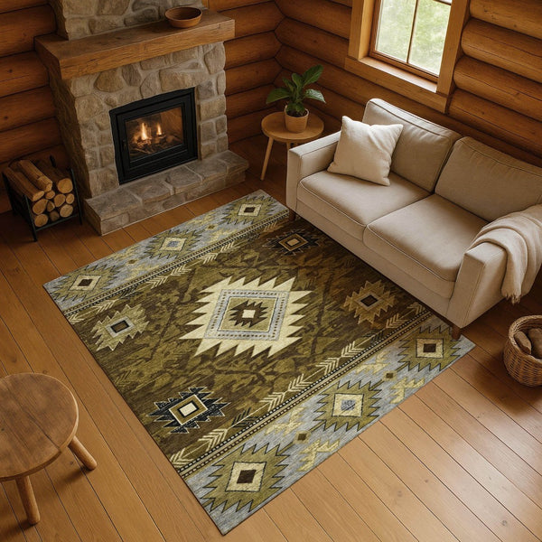 HomeRoots 10' X 14' Modern Geometric Washable Area Rug with UV Protection, Stain Resistance & Non-Slip Backing 700241
