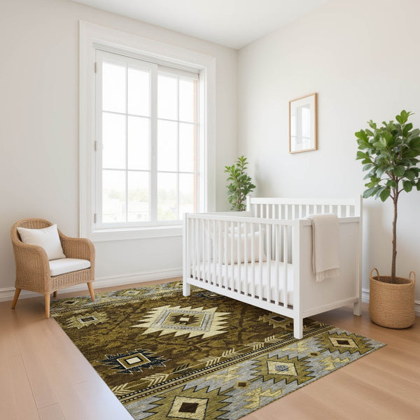 HomeRoots 10' X 14' Modern Geometric Washable Area Rug with UV Protection, Stain Resistance & Non-Slip Backing 700241
