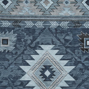 HomeRoots 5' X 8' Stylish Blue Charcoal Geometric Area Rug - Washable, UV Protection, Family-Friendly Design 700243