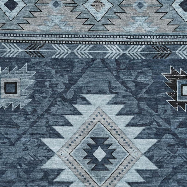 HomeRoots 5' X 8' Stylish Blue Charcoal Geometric Area Rug - Washable, UV Protection, Family-Friendly Design 700243